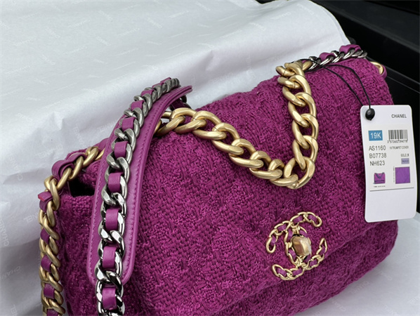 Chanel 19 Bag Tweed Gold Tone Fuchsia AS1160