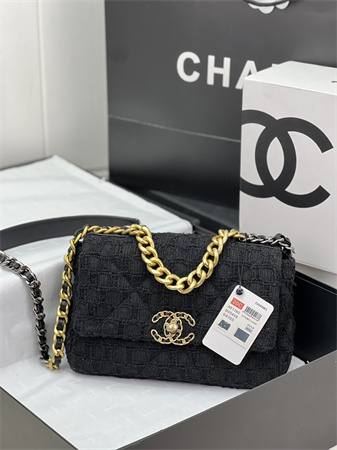 Chanel 19 Bag Tweed Gold Tone Black AS1160