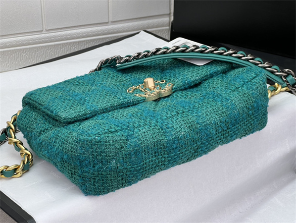 Chanel 19 Bag Tweed Gold Tone Green AS1160