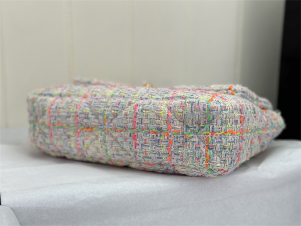 Large Chanel 19 Bag Tweed Gold Tone Multicolor AS1161