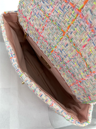 Large Chanel 19 Bag Tweed Gold Tone Multicolor AS1161