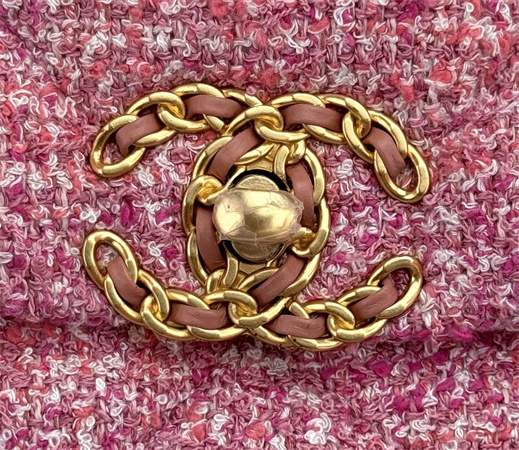 Large Chanel 19 Bag Tweed Gold Tone Multicolor AS1161