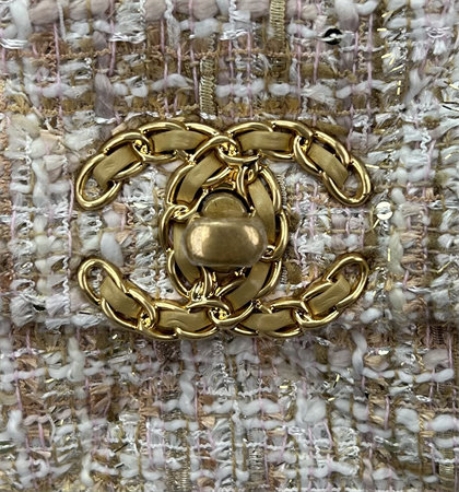 Large Chanel 19 Bag Tweed Gold Tone Beige AS1161