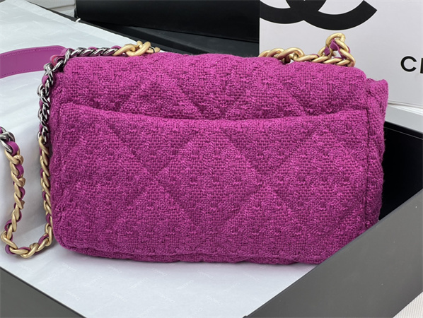 Large Chanel 19 Bag Tweed Gold Tone fuchsia AS1161