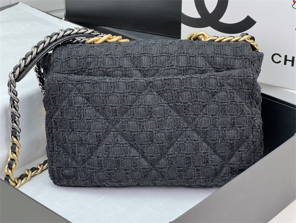 Large Chanel 19 Bag Tweed Gold Tone Black AS1161
