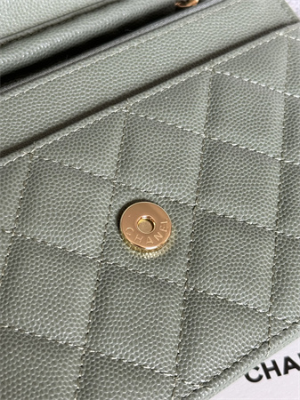 Chanel Wallet On Chain Grained Calfskin Gold Tone Metal Green AP0250