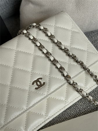 Chanel Wallet On Chain Grained Calfskin Silver Tone Metal White AP0250