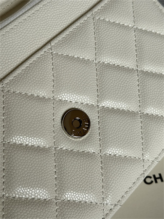 Chanel Wallet On Chain Grained Calfskin Silver Tone Metal White AP0250