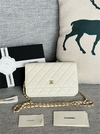 Chanel Wallet On Chain Grained Calfskin Gold Tone Metal White AP0250