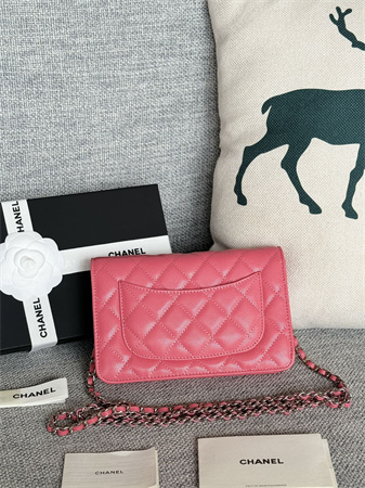 Chanel Wallet On Chain Grained Calfskin Silver Tone Metal Pink AP0250
