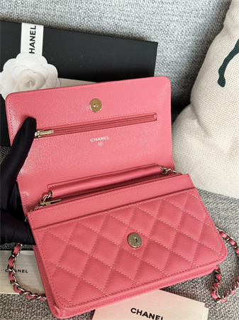 Chanel Wallet On Chain Grained Calfskin Silver Tone Metal Pink AP0250