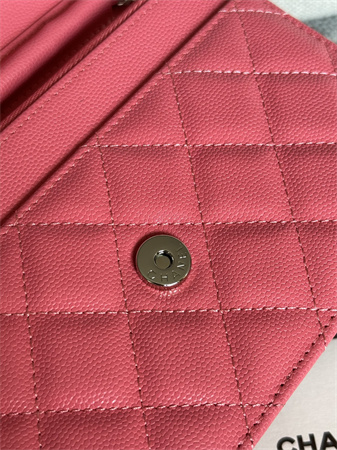 Chanel Wallet On Chain Grained Calfskin Silver Tone Metal Pink AP0250