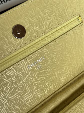 Chanel Wallet On Chain Grained Calfskin Silver Tone Metal Yellow AP0250