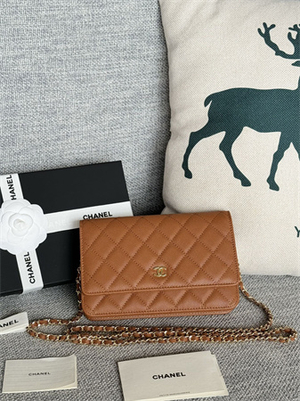 Chanel Wallet On Chain Grained Calfskin Gold Tone Metal Brown AP0250