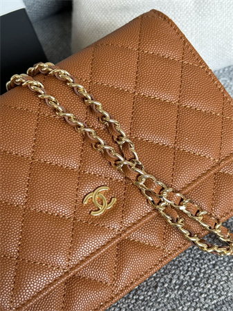 Chanel Wallet On Chain Grained Calfskin Gold Tone Metal Brown AP0250