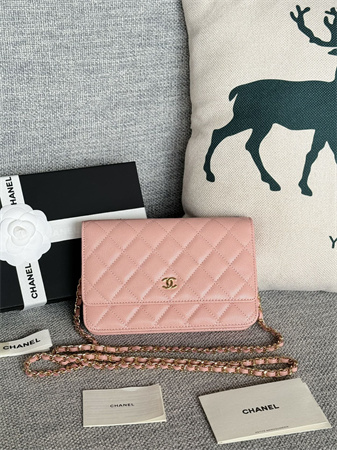 Chanel Wallet On Chain Grained Calfskin Gold Tone Metal Pink AP0250