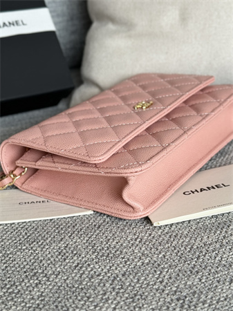 Chanel Wallet On Chain Grained Calfskin Gold Tone Metal Pink AP0250