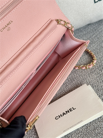 Chanel Wallet On Chain Grained Calfskin Gold Tone Metal Pink AP0250