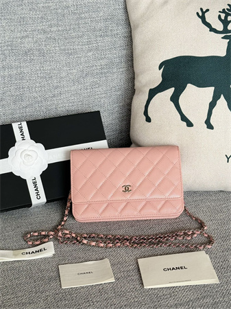 Chanel Wallet On Chain Grained Calfskin Silver Tone Metal Pink AP0250