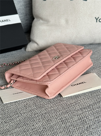 Chanel Wallet On Chain Grained Calfskin Silver Tone Metal Pink AP0250
