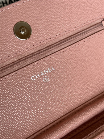 Chanel Wallet On Chain Grained Calfskin Silver Tone Metal Pink AP0250