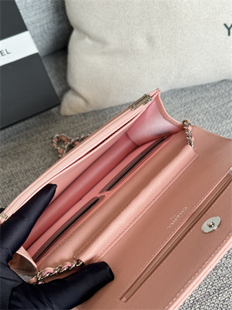 Chanel Wallet On Chain Grained Calfskin Silver Tone Metal Pink AP0250