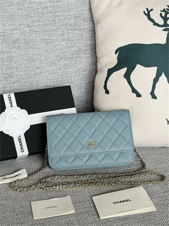 Chanel Wallet On Chain Grained Calfskin Gold Tone Metal Blue AP0250