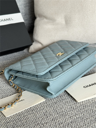 Chanel Wallet On Chain Grained Calfskin Gold Tone Metal Blue AP0250