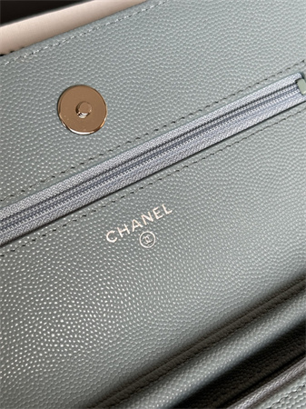 Chanel Wallet On Chain Grained Calfskin Silver Tone Metal Blue AP0250