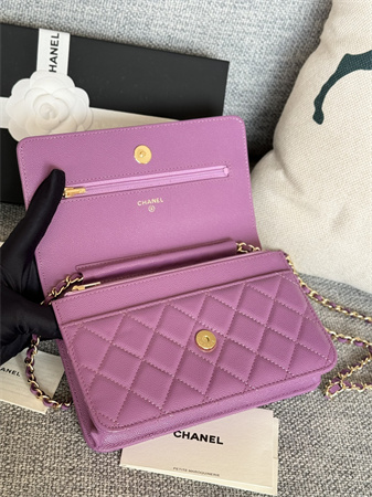 Chanel Wallet On Chain Grained Calfskin Gold Tone Metal Purple AP0250