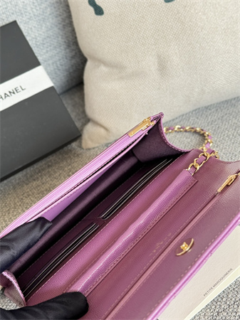 Chanel Wallet On Chain Grained Calfskin Gold Tone Metal Purple AP0250