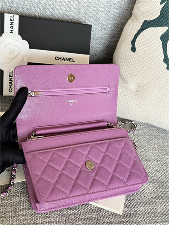 Chanel Wallet On Chain Grained Calfskin Silver Tone Metal Purple AP0250
