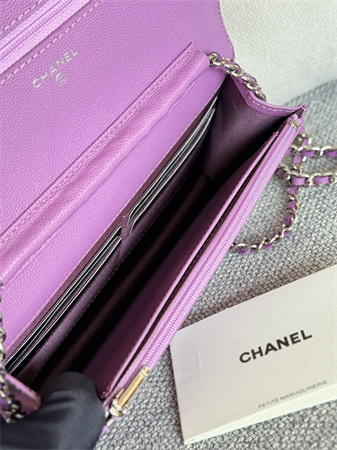 Chanel Wallet On Chain Grained Calfskin Silver Tone Metal Purple AP0250