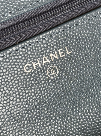 Chanel Wallet On Chain Grained Calfskin Silver Tone Metal Blue AP0250