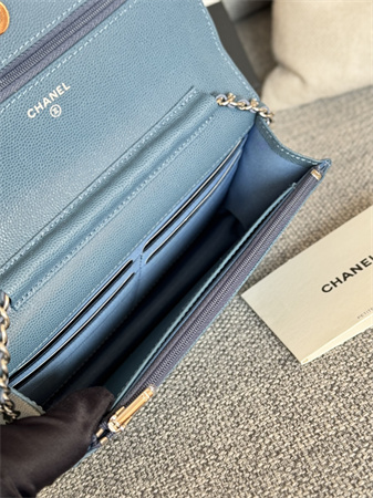 Chanel Wallet On Chain Grained Calfskin Silver Tone Metal Blue AP0250