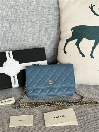 Chanel Wallet On Chain Grained Calfskin Gold Tone Metal Blue AP0250