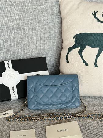 Chanel Wallet On Chain Grained Calfskin Gold Tone Metal Blue AP0250