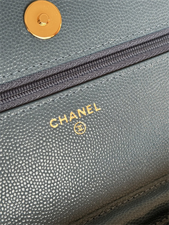 Chanel Wallet On Chain Grained Calfskin Gold Tone Metal Blue AP0250
