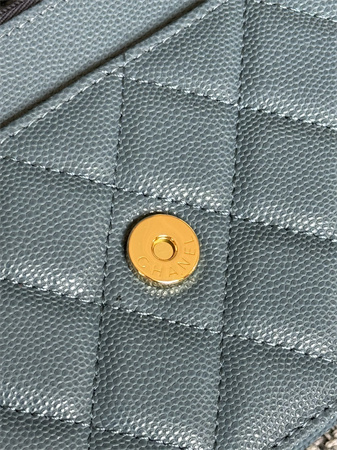 Chanel Wallet On Chain Grained Calfskin Gold Tone Metal Blue AP0250