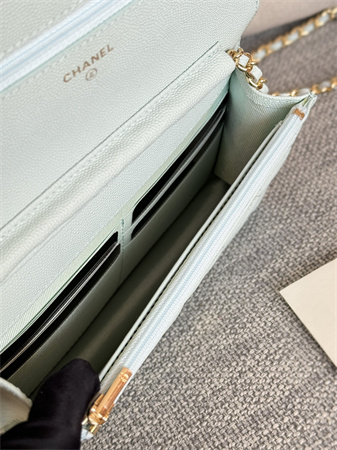 Chanel Wallet On Chain Grained Calfskin Gold Tone Metal Pale Blue AP0250