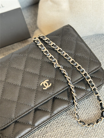 Chanel Wallet On Chain Grained Calfskin Silver Tone Metal Black AP0250