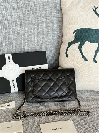 Chanel Wallet On Chain Grained Calfskin Silver Tone Metal Black AP0250