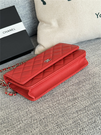 Chanel Wallet On Chain Grained Calfskin Silver Tone Metal Red AP0250