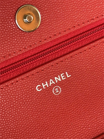 Chanel Wallet On Chain Grained Calfskin Silver Tone Metal Red AP0250