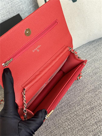 Chanel Wallet On Chain Grained Calfskin Silver Tone Metal Red AP0250