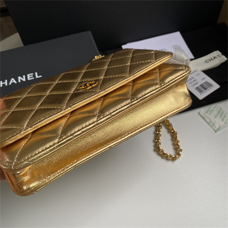 Chanel Wallet On Chain Lambskin Gold Tone Metal Gold AP0250