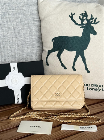 Chanel Wallet On Chain Lambskin Gold Tone Metal Beige AP0250