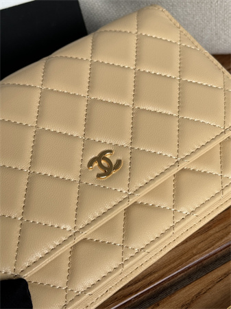 Chanel Wallet On Chain Lambskin Gold Tone Metal Beige AP0250