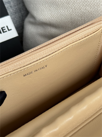 Chanel Wallet On Chain Lambskin Silver Tone Metal Beige AP0250