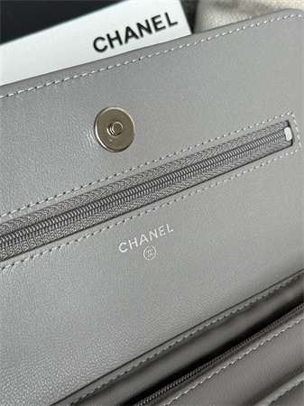 Chanel Wallet On Chain Lambskin Silver Tone Metal Grey AP0250